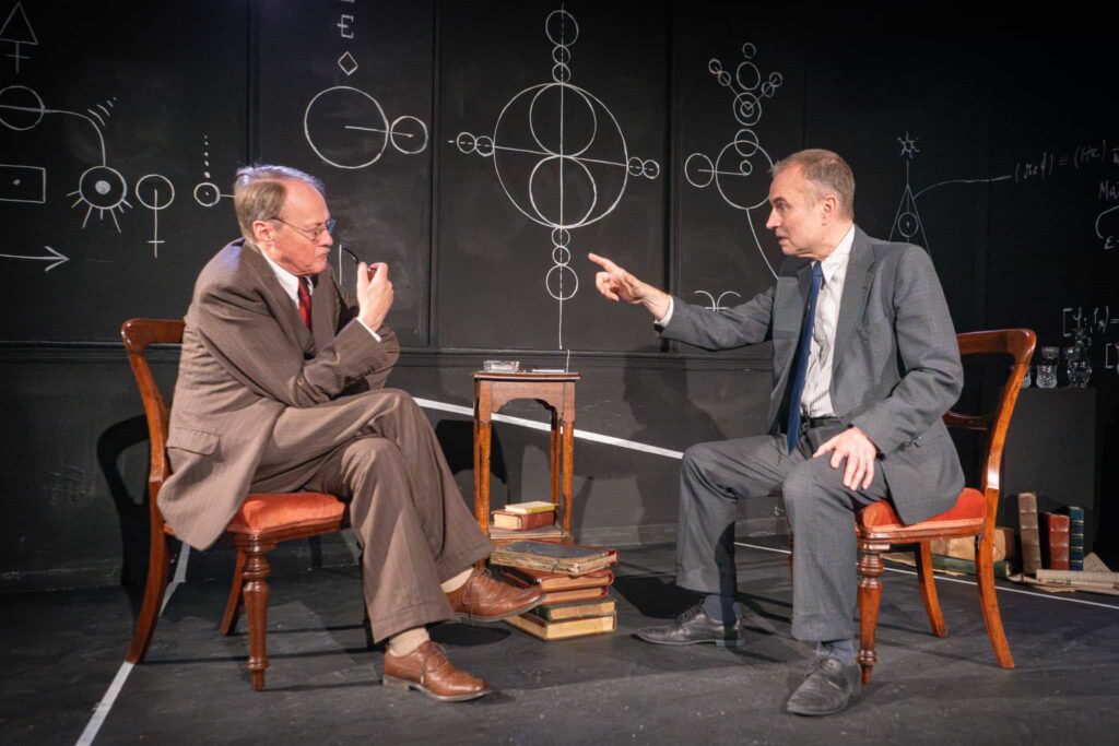 Stephen Riddle as Carl Jung and Jeremy Drakes as Wolfgang Pauli in Synchronicity, a play by Arthur I. Miller